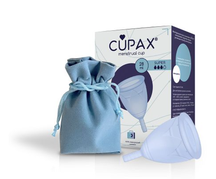 Менструальная чаша Cupax Super, чаша менструальная, голубого цвета, 28 мл, 1 шт.