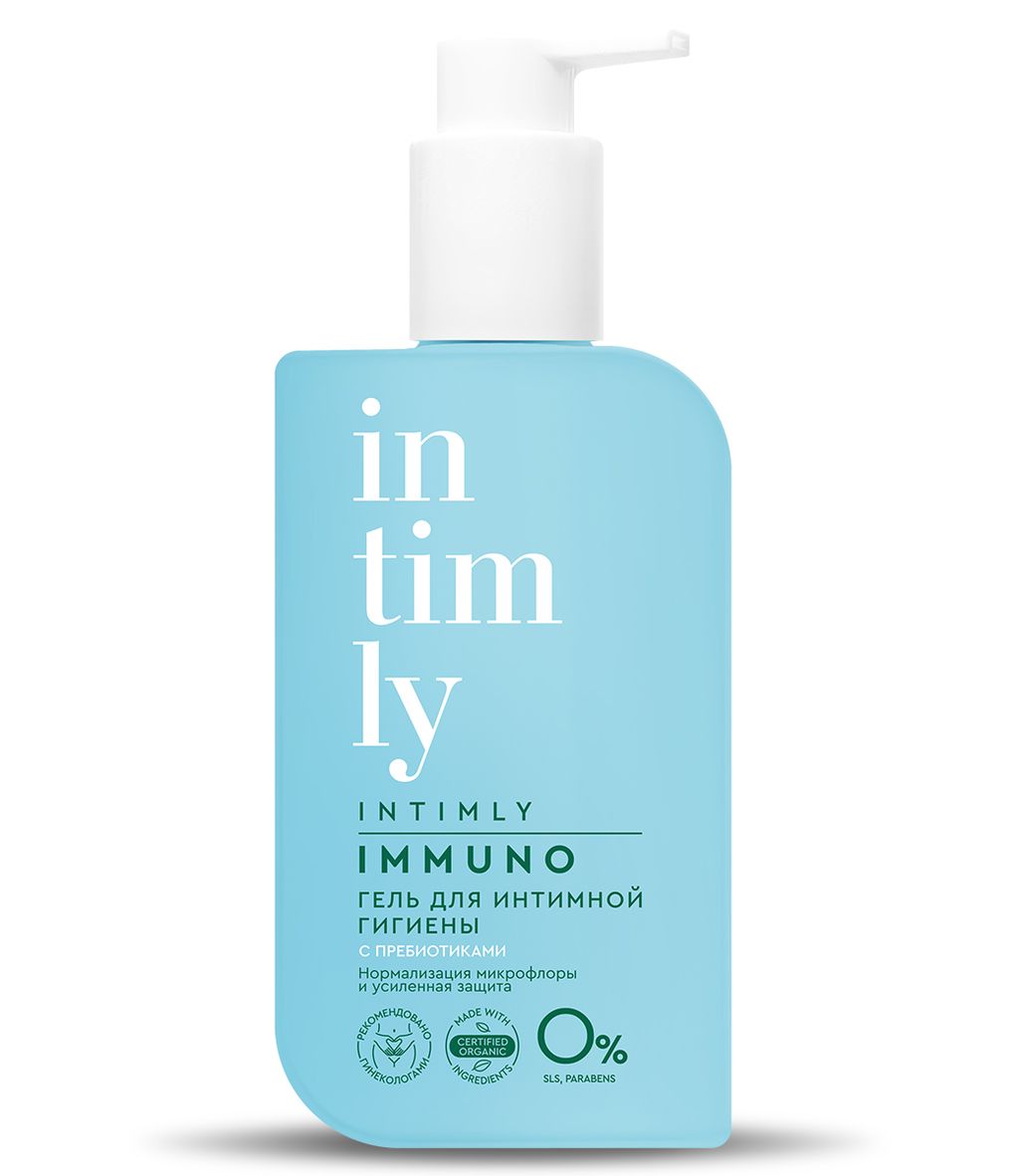фото упаковки Intimly Immuno Гель для интимной гигиены с пребиотиками Нормализация микрофлоры и усиленная защита