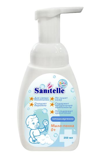 Sanitelle Мыло-пенка детское, для детей с рождения, мыло детское, с экстрактом корня мыльнянки, 250 мл, 1 шт.