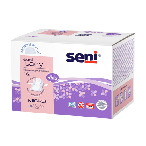 Seni Lady Micro прокладки урологические, 7 х 18 см, 60 мл, 1 капля, 16 шт.