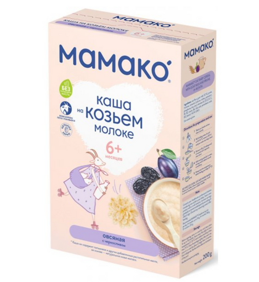 Мамако Овсяная каша с черносливом на козьем молоке, для детей с 6 месяцев, каша, чернослив, 200 г, 1 шт.