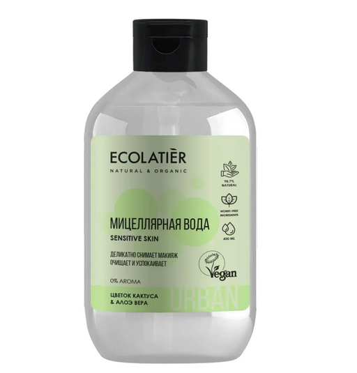 Ecolatier Мицеллярная вода для чувствительной кожи, мицеллярная вода, цветок кактуса и алоэ вера, 400 мл, 1 шт.