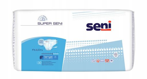 Seni Super Подгузники для взрослых, Large L (3), 100-150 см, 30 шт.
